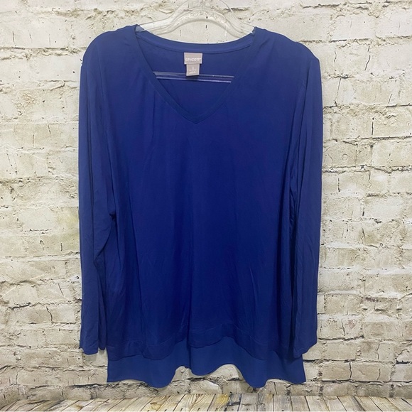 Chicos Blue Chiffon Hem Soft Long Sleeve V Neck Tunic Top - Picture 1 of 6